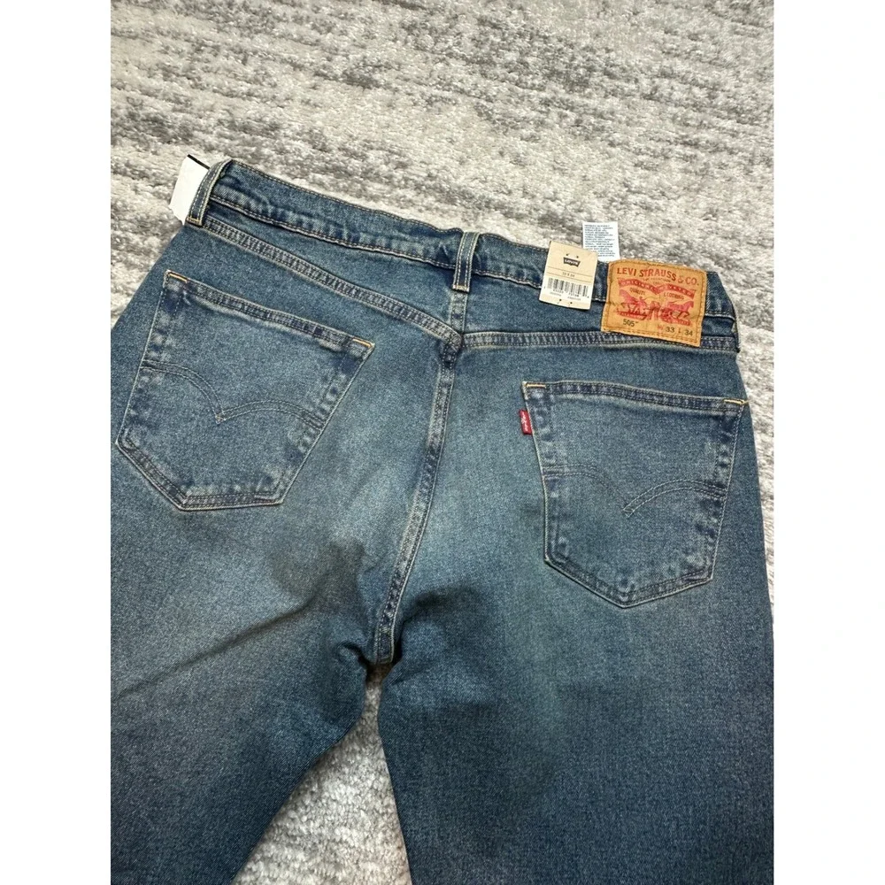 Levi's 505 Regular Fit Jeans Mens 33x34 Blue Stretch Straight Leg Denim